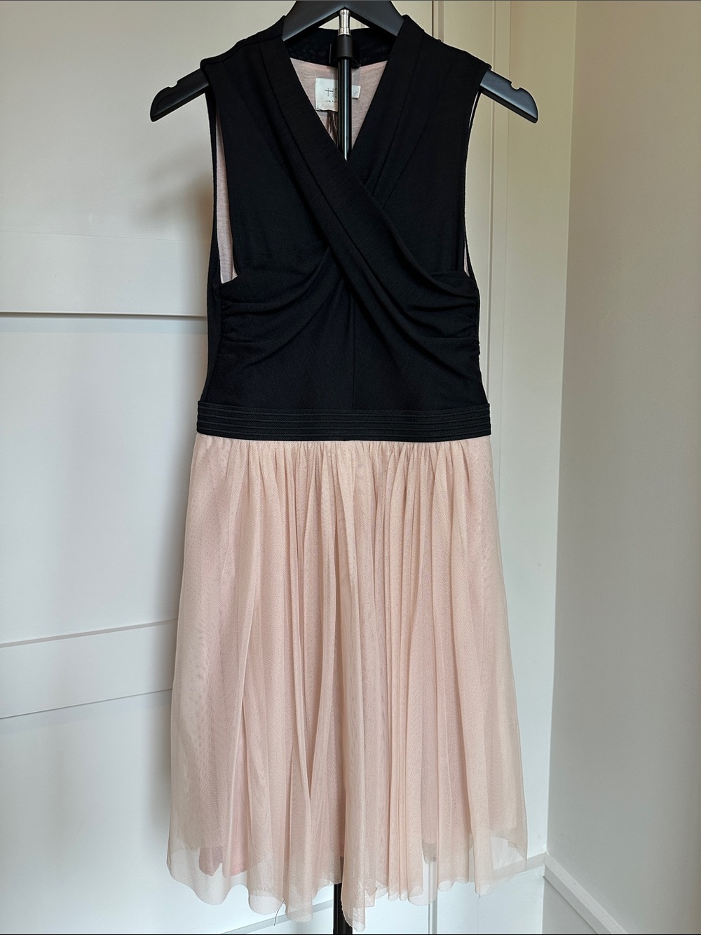 Anthropologie Black and Blush Tulle Fit-and-Flare Dress